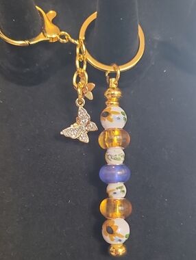 Butterfly + Floral Beaded Purse or Key Charm